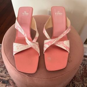 RARE PINK FENDI KITTEN HEEL MULES
